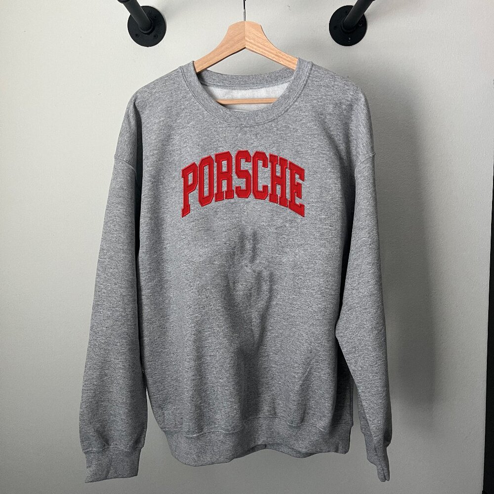 Grey Red Porsche Curve 911 Luxury Racing Auto Crewneck Sweatshirt